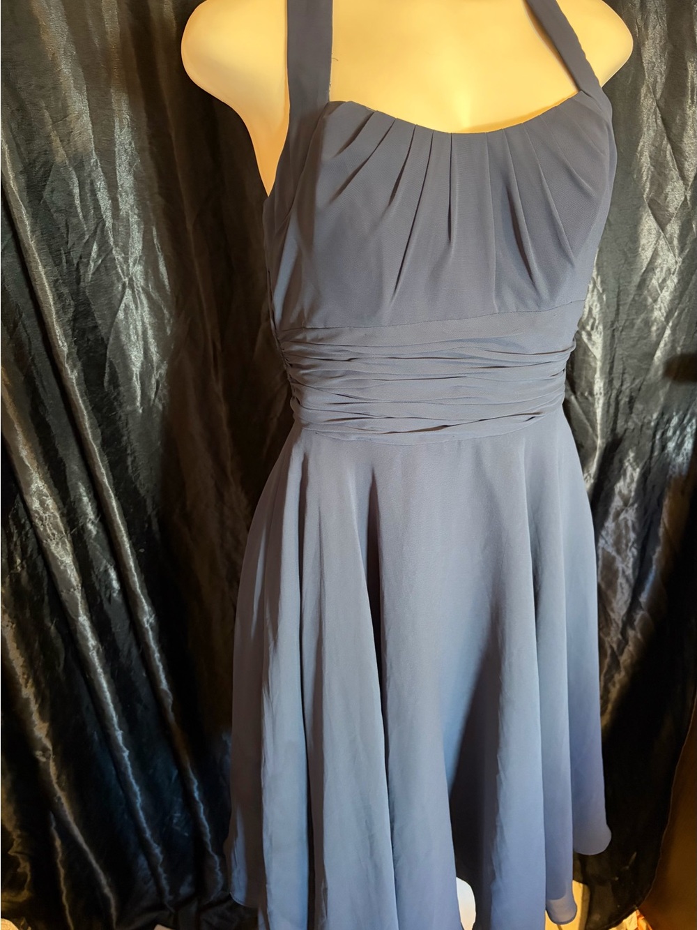 Mori Lee Navy Halter A-Line Bridesmaid Dress